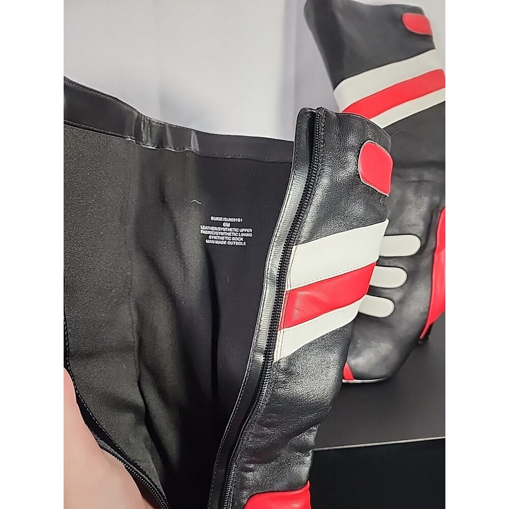 Steve Madden Black Red White Retro Stripe Heeled Knee Boots - Picture 4 of 5